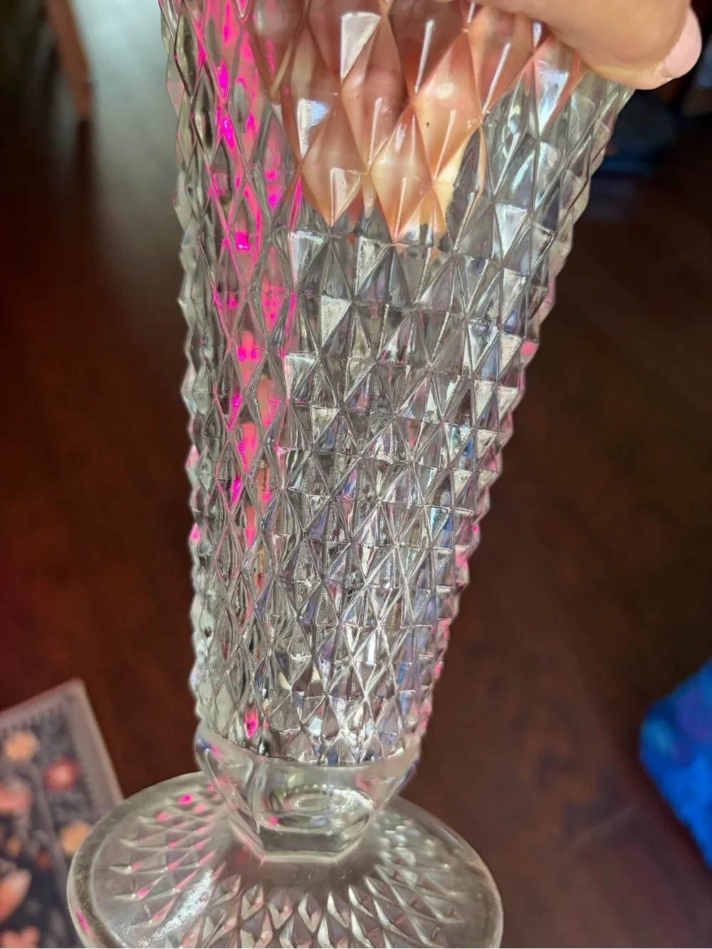 vintage Indiana Glass Diamond Point clear pressed glass vase